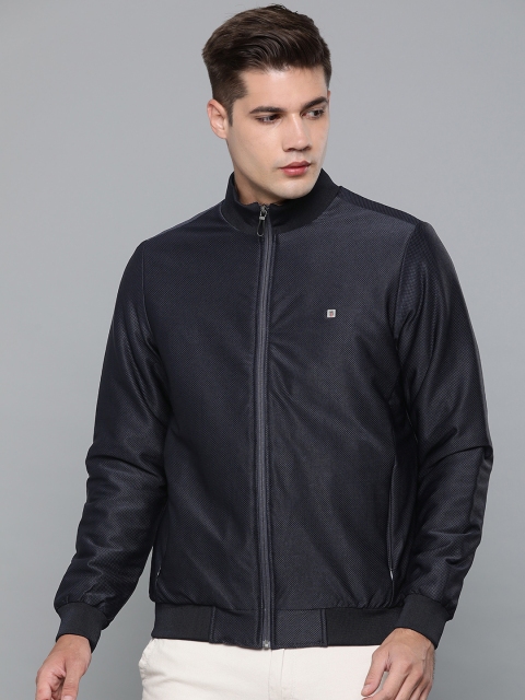 

Louis Philippe Sport Men Navy Blue Self Design Bomber Jacket