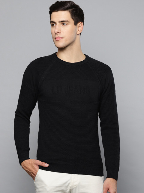 

Louis Philippe Jeans Men Navy Blue Self Design Sweater