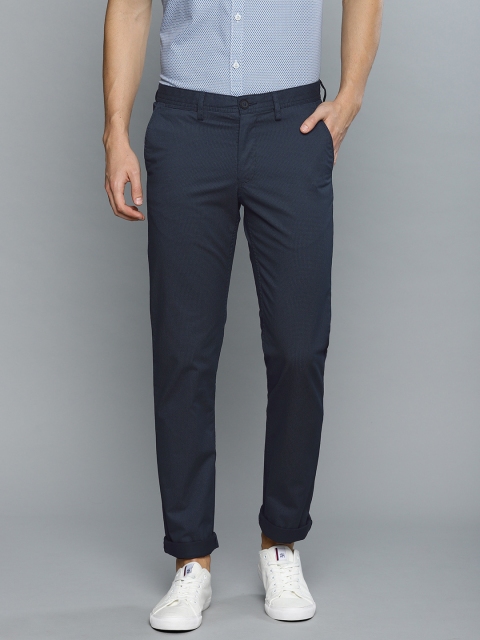 

Louis Philippe Sport Men Navy Blue & Grey Slim Fit Printed Regular Trousers