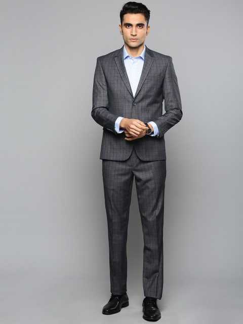 

Louis Philippe Men Grey & Navy Blue Checked Slim Fit Single-Breasted Formal Suit