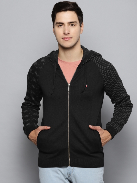 

Louis Philippe Jeans Men Black Solid Hooded Cardigan