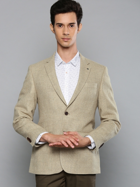 

Louis Philippe Men Brown and Beige Self Designed Tailored Fit Woolen Blazer