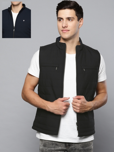 

Louis Philippe Men Black & Navy Blue Solid Reversible Padded Jacket
