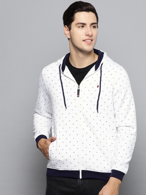 

Louis Philippe Sport Men White & Navy Printed Hooded Sweatshirt
