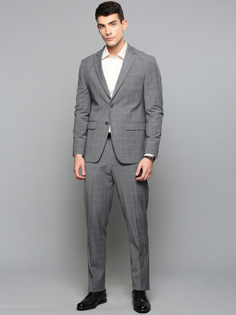 

Louis Philippe Men Grey and Blue Perma Press Checked Slim Fit Single-Breasted Formal Suit