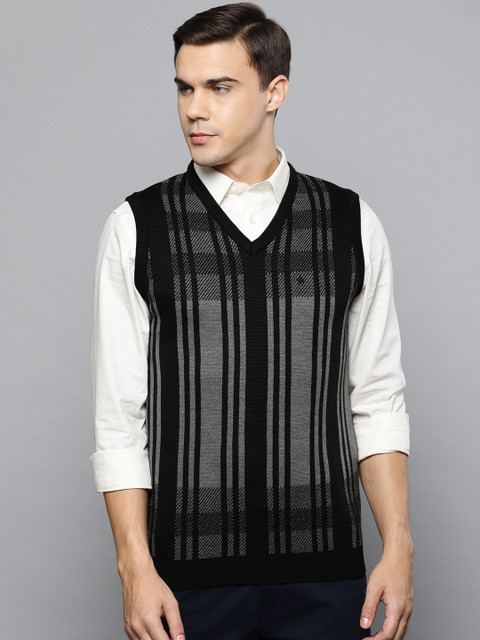 

Louis Philippe Men Black & Grey Striped Sweater Vest