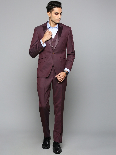 

Louis Philippe Men Maroon Self-Design Slim Fit Single-Breasted Formal Suit