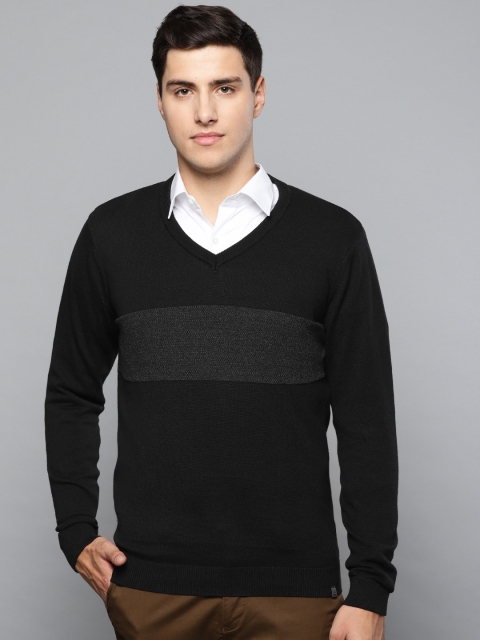 

Louis Philippe Ath.Work Men Black & Charcoal Grey Colourblocked Sweater