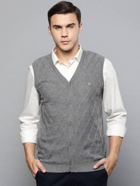

Louis Philippe Men Grey Self Design Cardigan