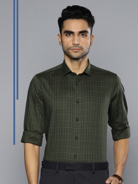 

Louis Philippe Ath.Work Men Green & Black Super Slim Fit Checked Casual Shirt