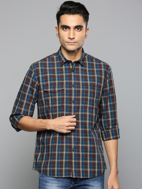 

Louis Philippe Jeans Men Blue & Brown Slim Fit Checked Casual Shirt