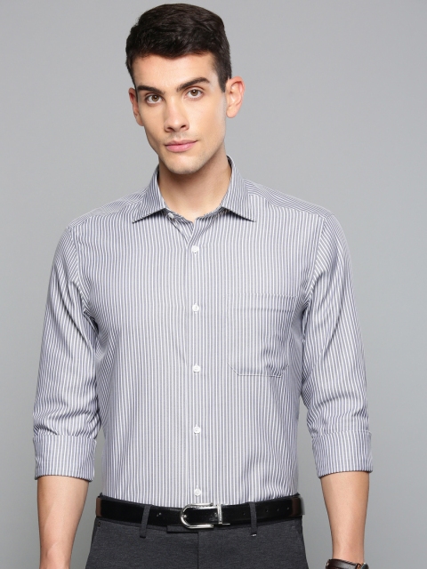 

Louis Philippe Men Grey & White Classic Regular Fit Self Striped Formal Shirt