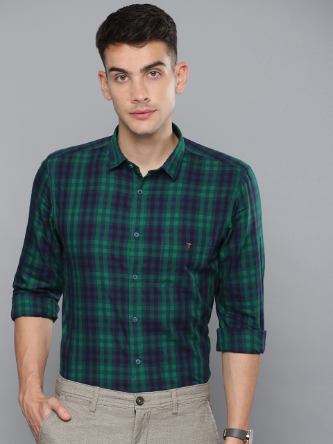 

Louis Philippe Sport Men Navy Blue & Green Super Slim Fit Checked Casual Shirt