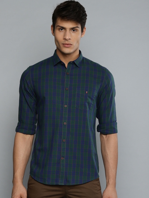 

Louis Philippe Sport Men Navy Blue & Teal Green Slim Fit Checked Casual Shirt