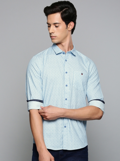 

Louis Philippe Jeans Men White & Blue Slim Fit Printed Casual Shirt