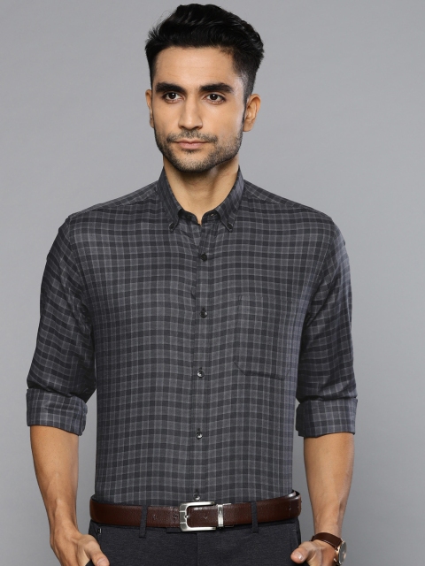 

Louis Philippe Men Charcoal Grey Slim Fit Checked Wedding Shirt