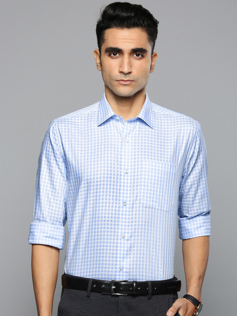 

Louis Philippe Men Blue Slim Fit Checked Formal Shirt