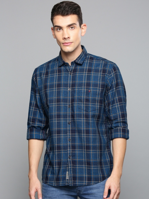 

Louis Philippe Jeans Men Blue & White Slim Fit Checked Casual Shirt