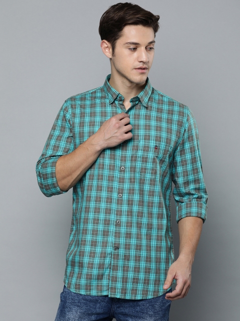 

Louis Philippe Sport Men Turquoise Blue & Grey Super Slim Fit Checked Casual Shirt