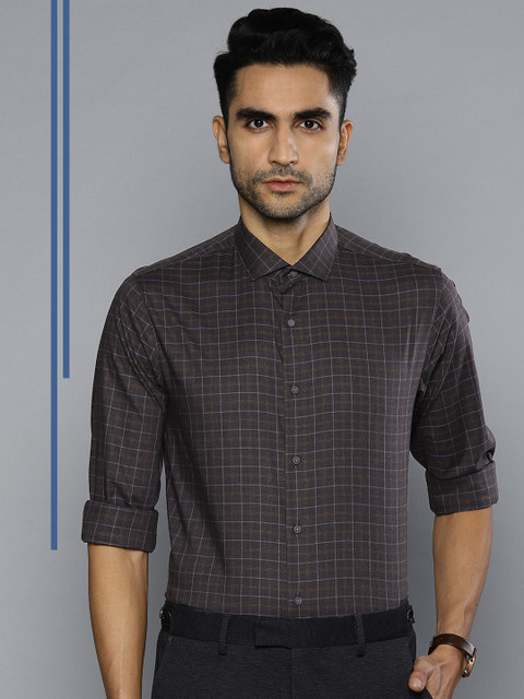 

Louis Philippe Ath.Work Men Grey & Rust Brown Super Slim Fit Checked Casual Shirt