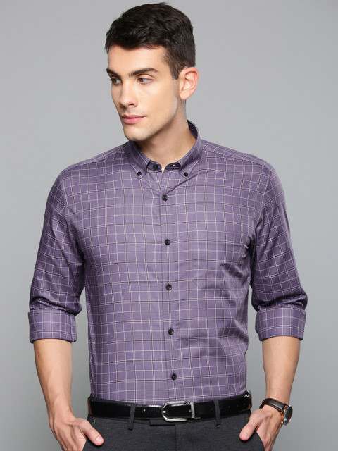 

Louis Philippe Men Purple & White Slim Fit Self Checked Formal Shirt