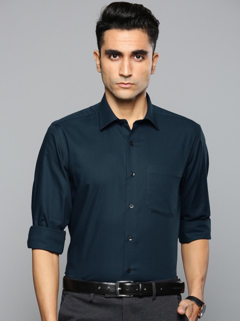 

Louis Philippe Men Teal Green & Navy Blue Slim Fit Checked Formal Shirt
