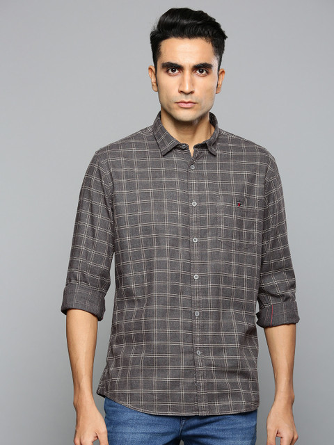 

Louis Philippe Jeans Men Grey & Off-White Slim Fit Checked Casual Shirt