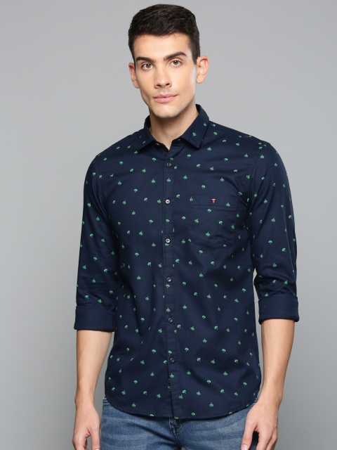 

Louis Philippe Jeans Men Navy Blue & Green Super Slim Fit Printed Casual Shirt