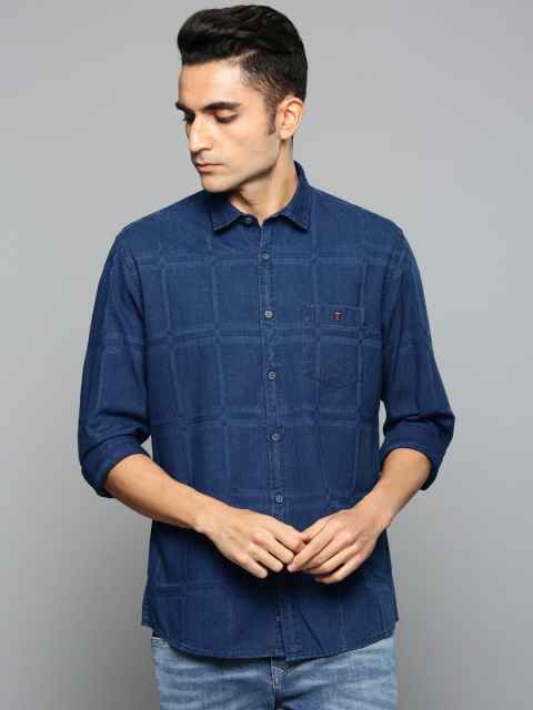 

Louis Philippe Jeans Men Blue Slim Fit Self-Checked Casual Shirt