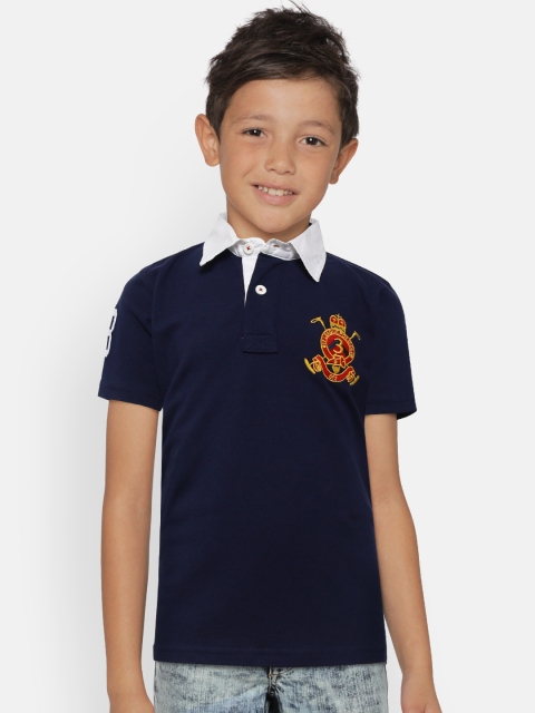

612 league Boys Navy Blue Solid Polo Collar T-shirt