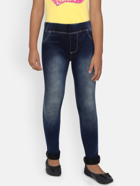 

612 league Girls Navy Washed Jeggings, Navy blue