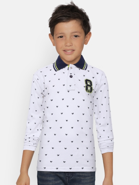 

612 league Boys White & Navy Printed Polo Collar T-shirt