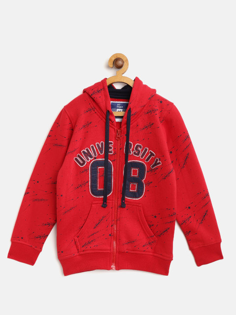 

612 league Boys Red & Navy Blue Printed Hooded Sweatshirt