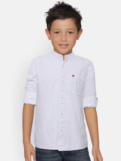 

612 league Boys White & Navy Blue Regular Fit Printed Casual Shirt