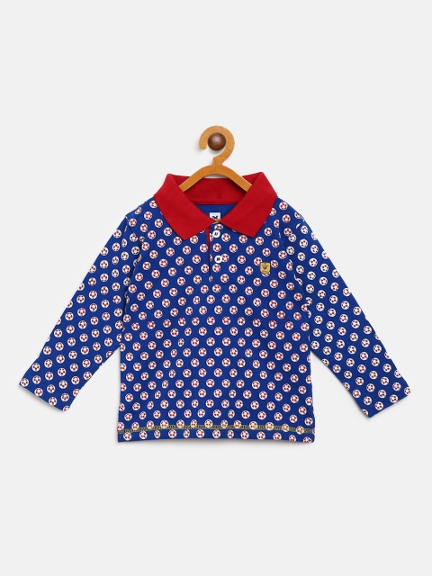 

612 league Boys Blue & White Printed Polo Collar T-shirt