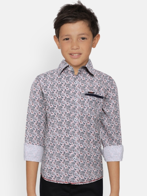 

612 league Boys White & Navy Regular Fit Printed Casual Shirt