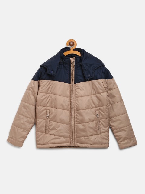 

612 league Boys Beige & Navy Blue Colourblocked Padded Jacket with Detachable Hood
