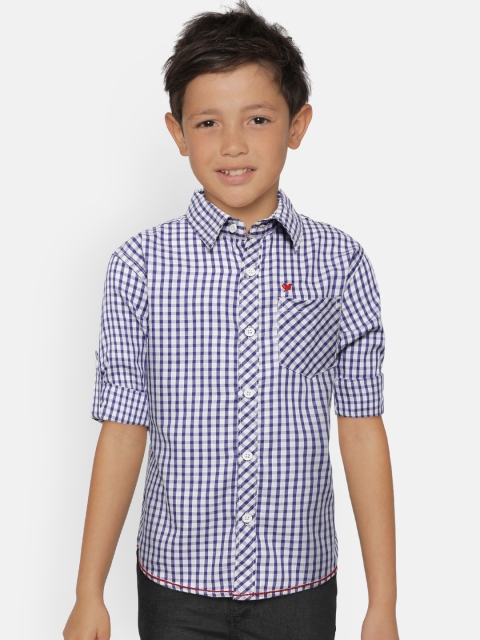 

612 league Boys White & Blue Regular Fit Checked Casual Shirt