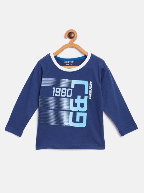 

Gini and Jony Boys Blue Printed Round Neck T-shirt