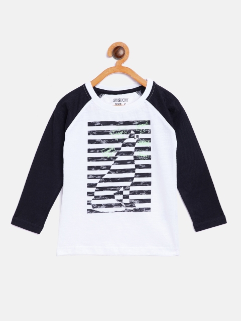 

Gini and Jony Boys White & Black Striped Round Neck T-shirt with Printed Detail