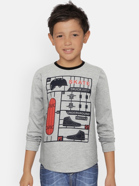 

Gini and Jony Boys Grey Melange Printed Round Neck T-shirt