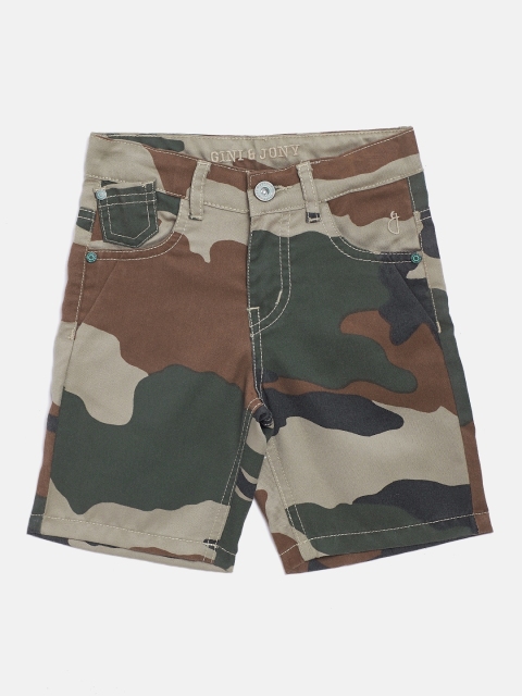 

Gini and Jony Boys Olive Green & Khaki Camouflage Print Regular Fit Shorts