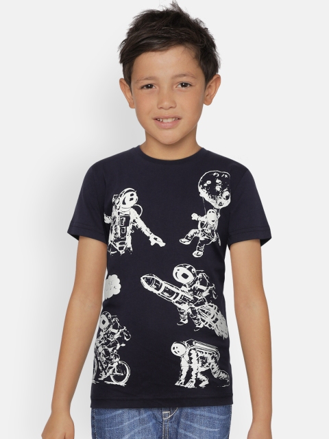 

Palm Tree Boys Navy Blue & White Printed Round Neck T-shirt