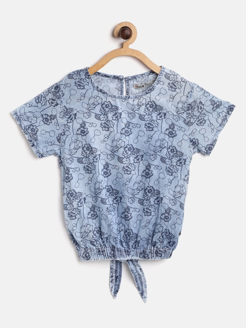 

Palm Tree Girls Blue Floral Print Blouson Top