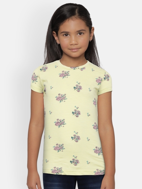 

Gini and Jony Girls Light Yellow & Pink Printed Round Neck T-shirt