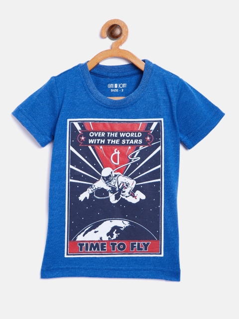 

Gini and Jony Boys Blue Printed Round Neck T-shirt