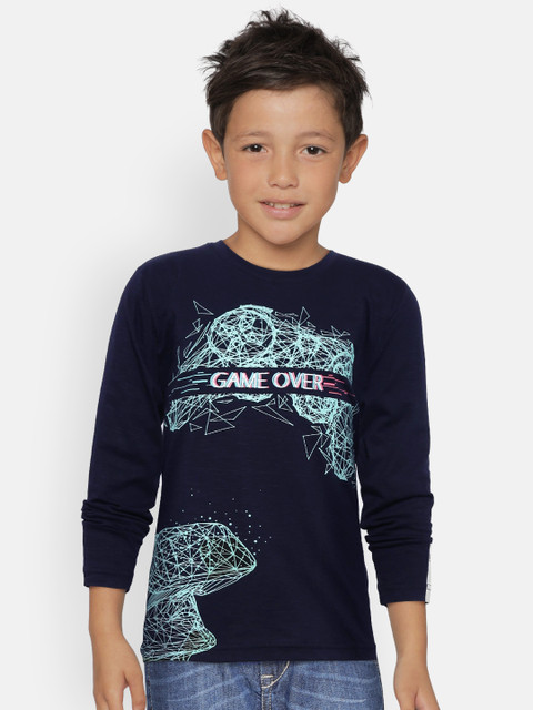 

Gini and Jony Boys Navy Blue Printed Round Neck Pure Cotton T-shirt