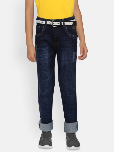 

Palm Tree Boys Navy Regular Fit Mid-Rise Low Distress Stretchable Jeans, Navy blue