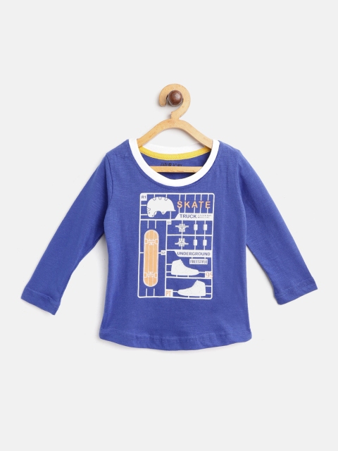 

Gini and Jony Boys Blue Printed Round Neck Pure Cotton T-shirt