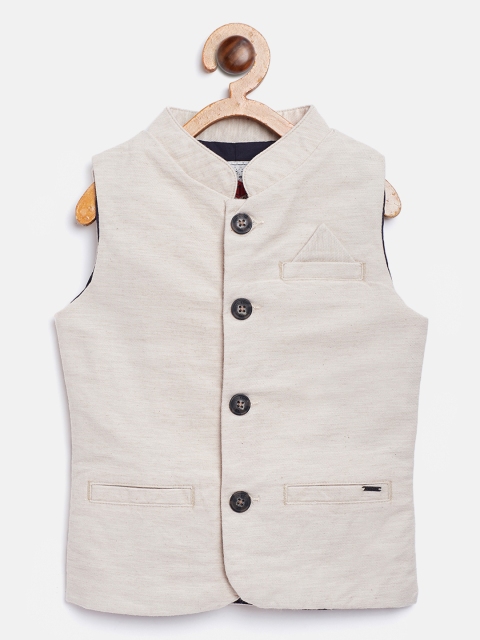 

Gini and Jony Boys Beige Solid Nehru Jacket